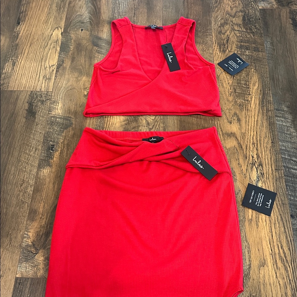 NWT! Lulus Make My Move Red Ribbed Twist-front Two-piece Midi Dress - Picture 3 of 16
